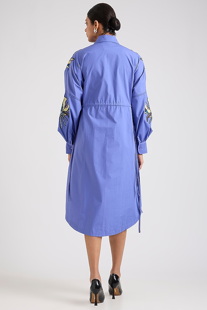 Blue Cotton Embellished Cocktail Dress by Kanika Goyal at Pernia's Pop Up Shop