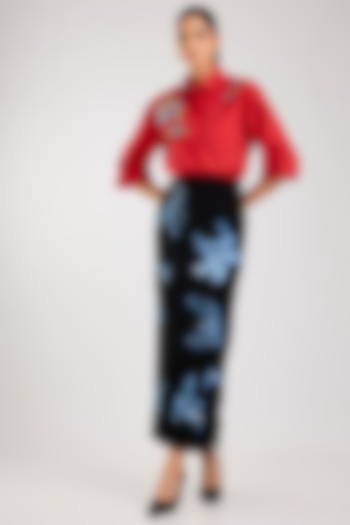 Black Polyester Embellished Midi Skirt by Kanika Goyal at Pernia's Pop Up Shop