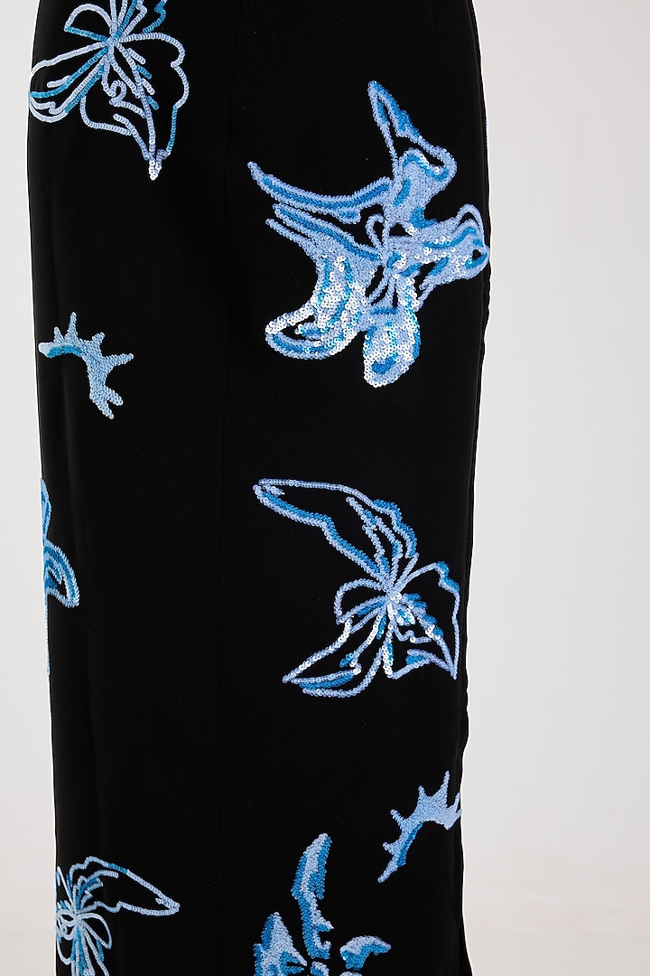 Black Polyester Embellished Midi Skirt by Kanika Goyal at Pernia's Pop Up Shop