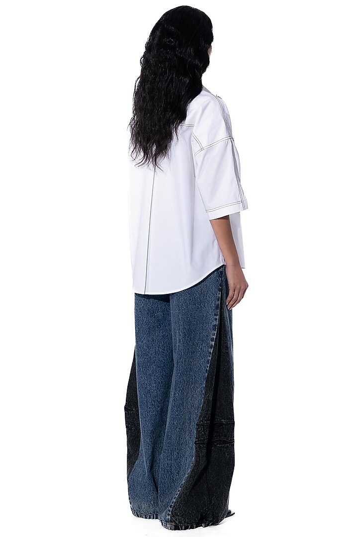 White Cotton Hand Embellished Shirt by Kanika Goyal at Pernia's Pop Up Shop
