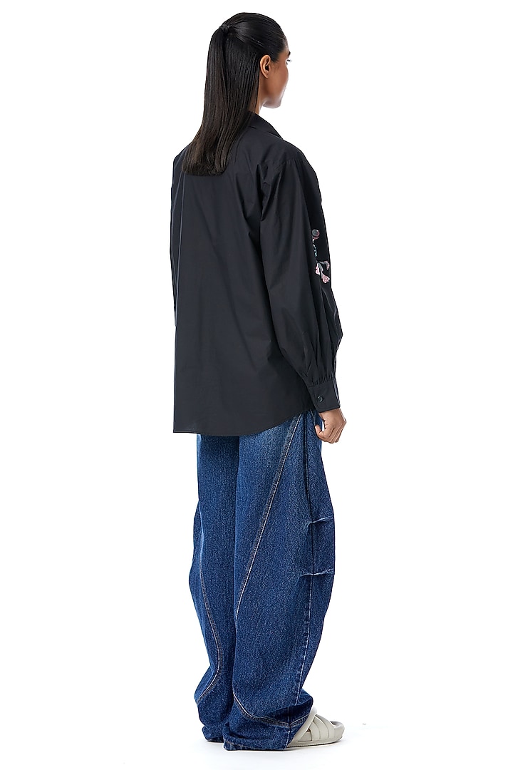 Black Cotton Embellished Shirt by Kanika Goyal at Pernia's Pop Up Shop