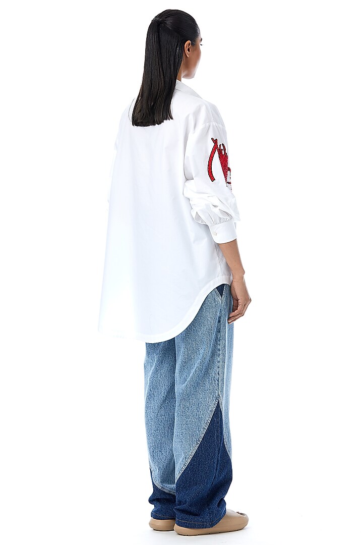 White Cotton Hand Embellished Shirt by Kanika Goyal at Pernia's Pop Up Shop
