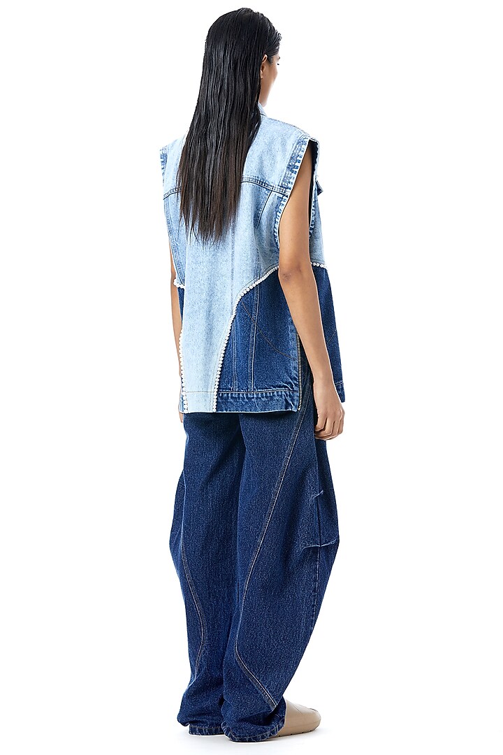 Blue Denim Embellished Vest by Kanika Goyal at Pernia's Pop Up Shop