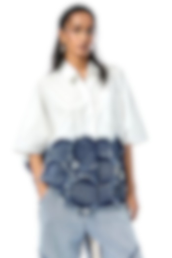 White & Blue Cotton Shirt by Kanika Goyal at Pernia's Pop Up Shop