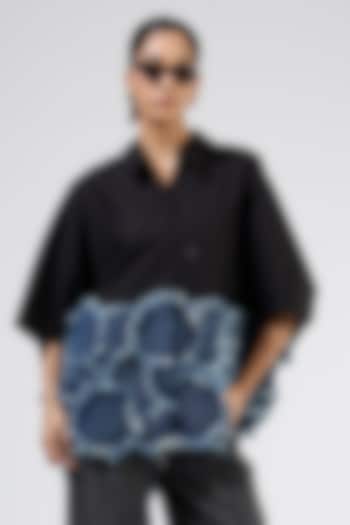 Black Cotton Patchwork Shirt by Kanika Goyal at Pernia's Pop Up Shop