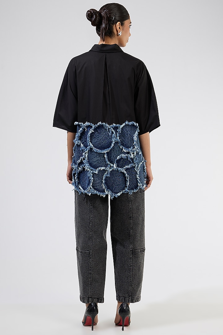 Black Cotton Patchwork Shirt by Kanika Goyal at Pernia's Pop Up Shop
