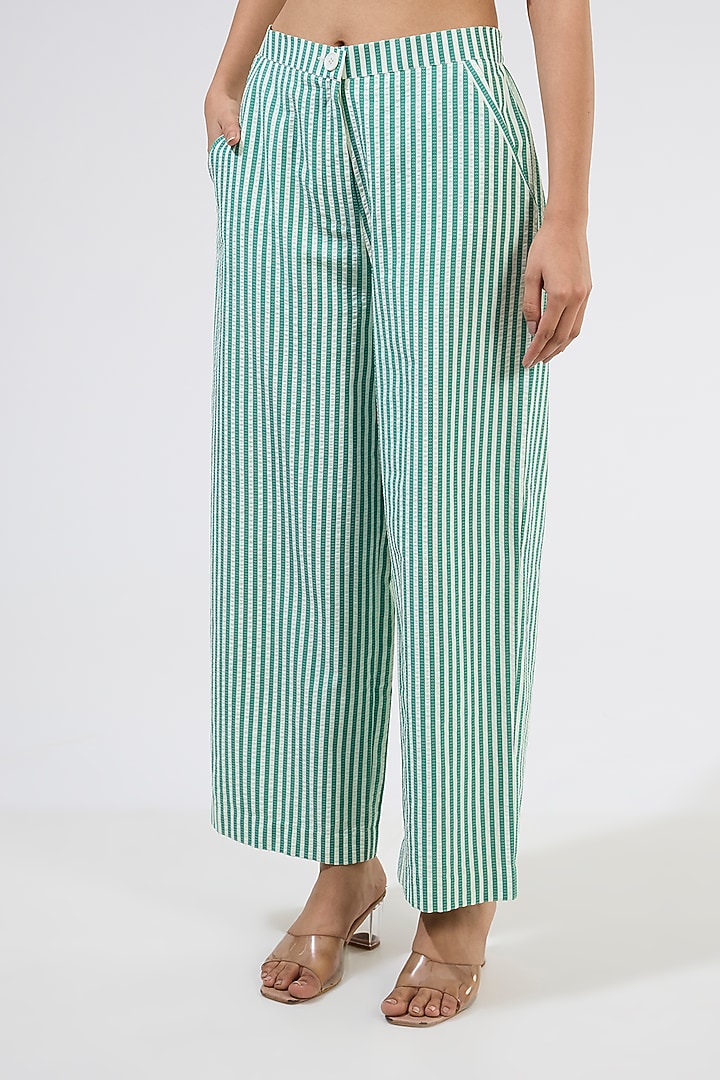 Green & White Cotton Embellished Co-Ord Set by Kanika Goyal at Pernia's Pop Up Shop