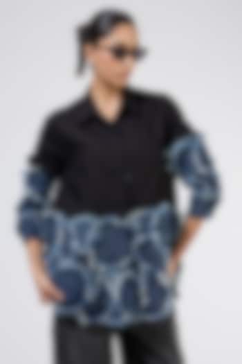 Black Cotton Patchwork Shirt by Kanika Goyal at Pernia's Pop Up Shop