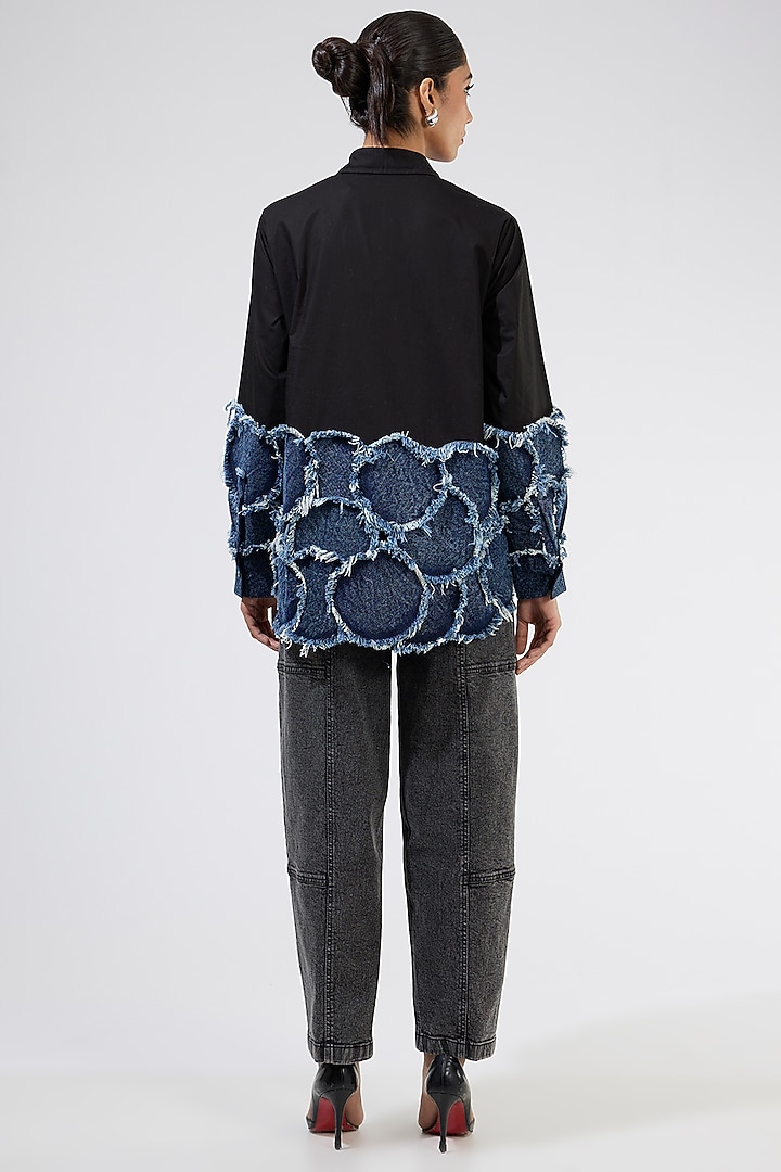 Black Cotton Patchwork Shirt by Kanika Goyal at Pernia's Pop Up Shop
