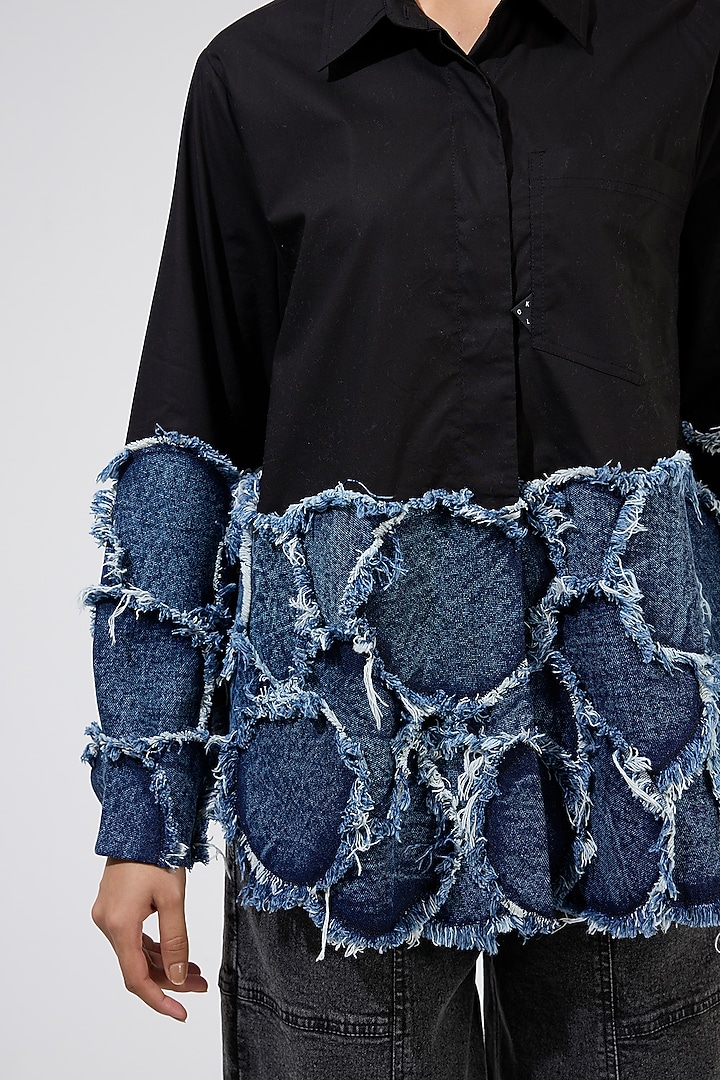 Black Cotton Patchwork Shirt by Kanika Goyal at Pernia's Pop Up Shop