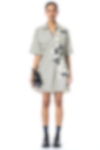 Beige & Black Cotton Embellished Striped Vacation Dress by Kanika Goyal at Pernia's Pop Up Shop