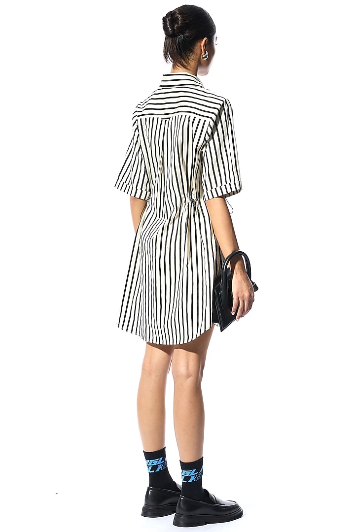 Beige & Black Cotton Embellished Striped Vacation Dress by Kanika Goyal at Pernia's Pop Up Shop