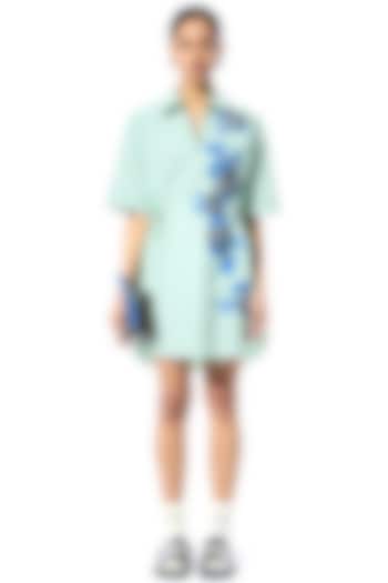 Green & White Cotton Embellished Mini Vacation Dress by Kanika Goyal at Pernia's Pop Up Shop