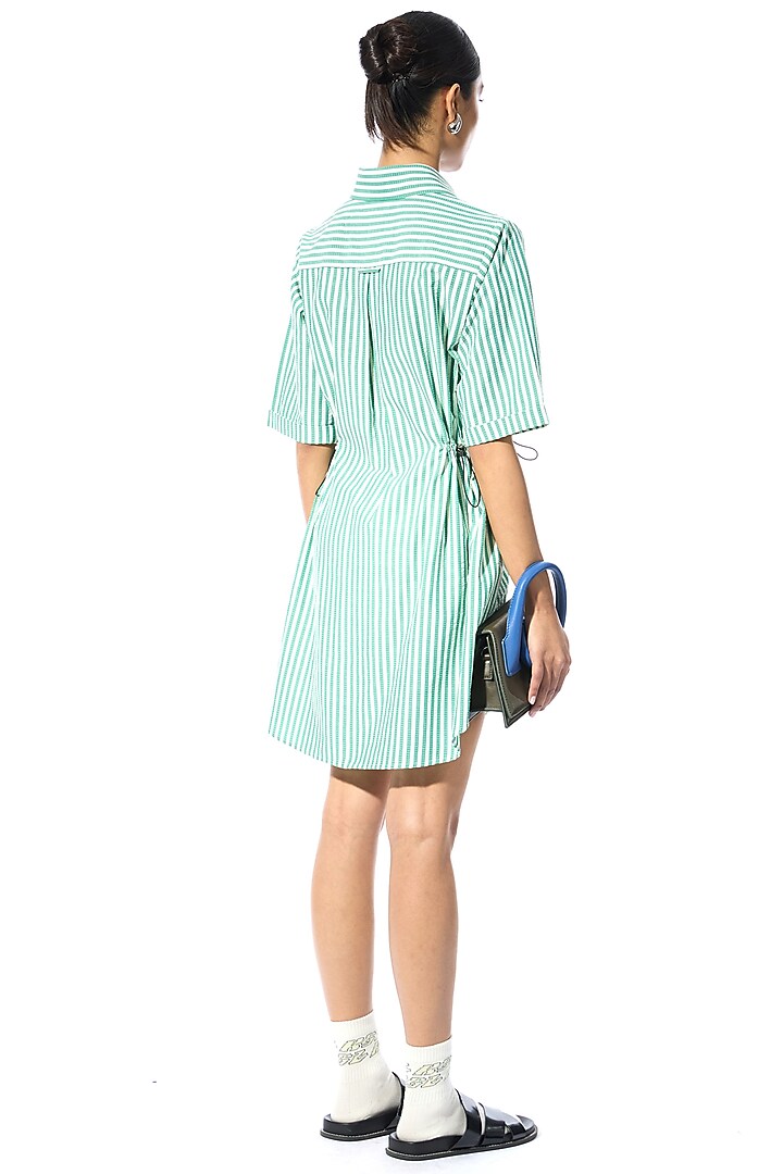 Green & White Cotton Embellished Mini Vacation Dress by Kanika Goyal at Pernia's Pop Up Shop