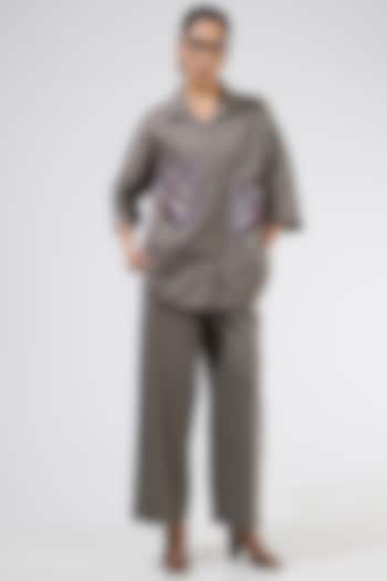 Taupe Cotton Embellished Co-Ord Set by Kanika Goyal at Pernia's Pop Up Shop