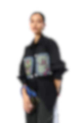 Black Cotton Embellished Shirt by Kanika Goyal at Pernia's Pop Up Shop
