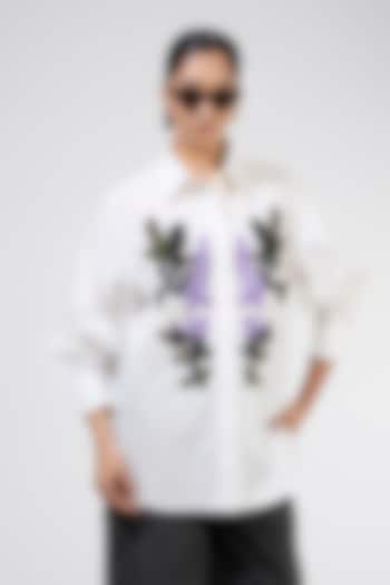 White Cotton Embellished Shirt by Kanika Goyal at Pernia's Pop Up Shop