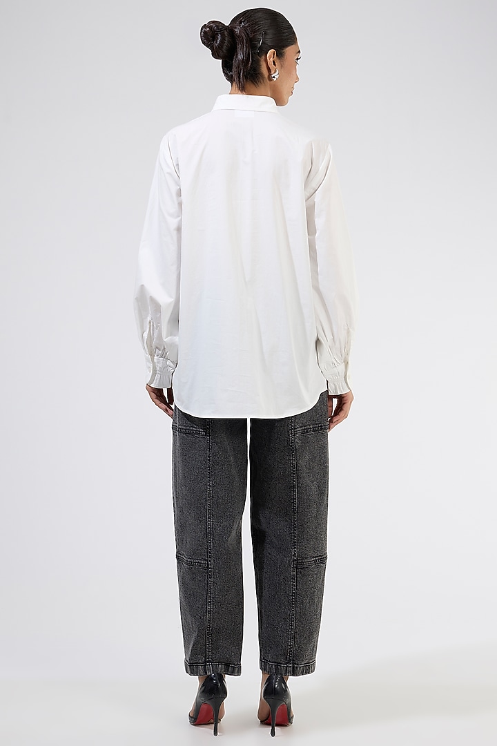 White Cotton Embellished Shirt by Kanika Goyal at Pernia's Pop Up Shop