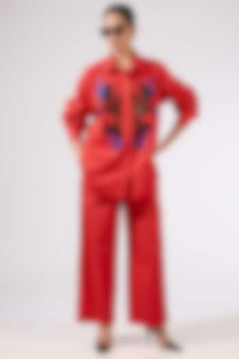 Red Cotton Embellished Co-Ord Set by Kanika Goyal at Pernia's Pop Up Shop