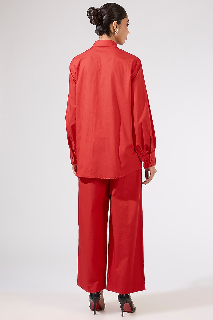 Red Cotton Embellished Co-Ord Set by Kanika Goyal at Pernia's Pop Up Shop