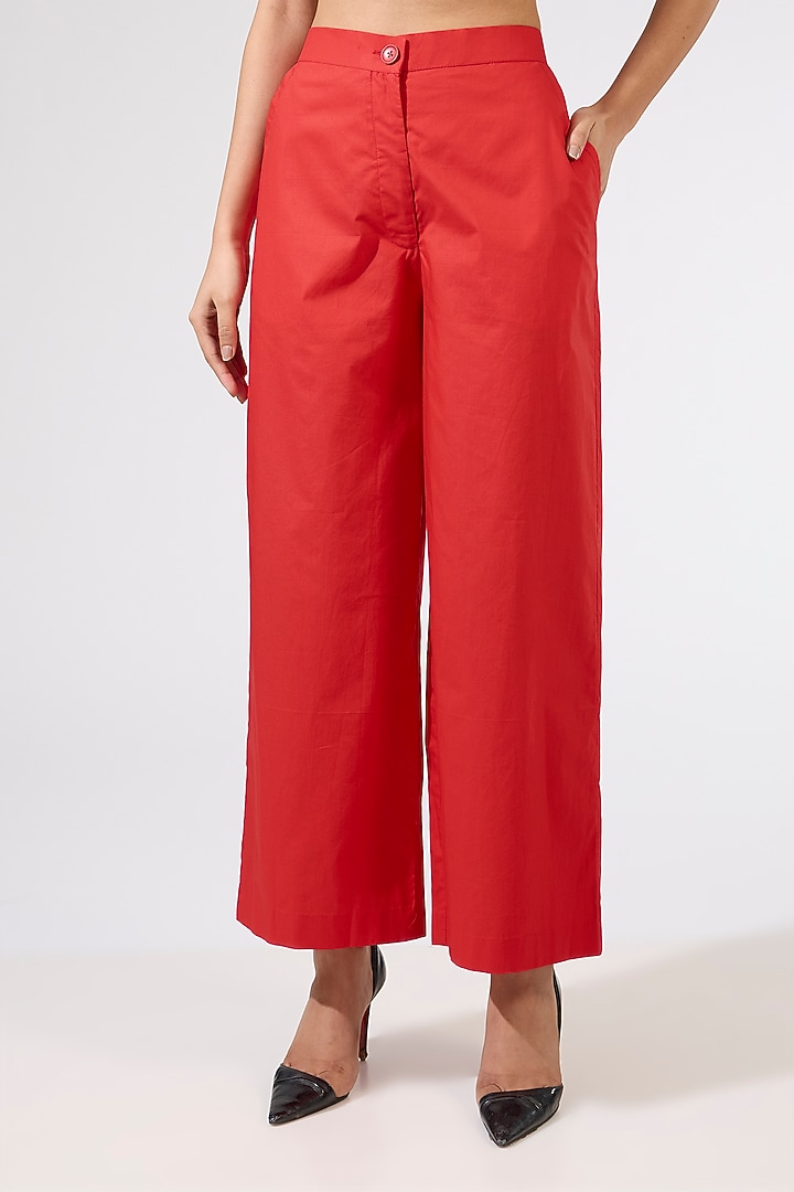 Red Cotton Embellished Co-Ord Set by Kanika Goyal at Pernia's Pop Up Shop