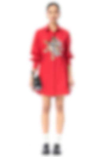 Red Cotton Mini Vacation Dress by Kanika Goyal at Pernia's Pop Up Shop
