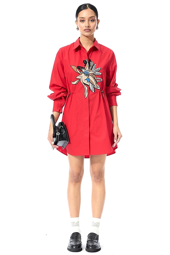 Red Cotton Mini Vacation Dress by Kanika Goyal at Pernia's Pop Up Shop