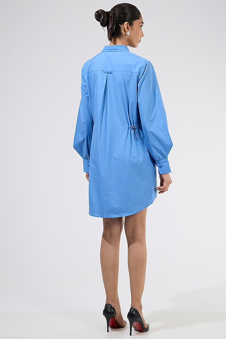 Blue Cotton Embellished Ruched Vacation Dress by Kanika Goyal at Pernia's Pop Up Shop