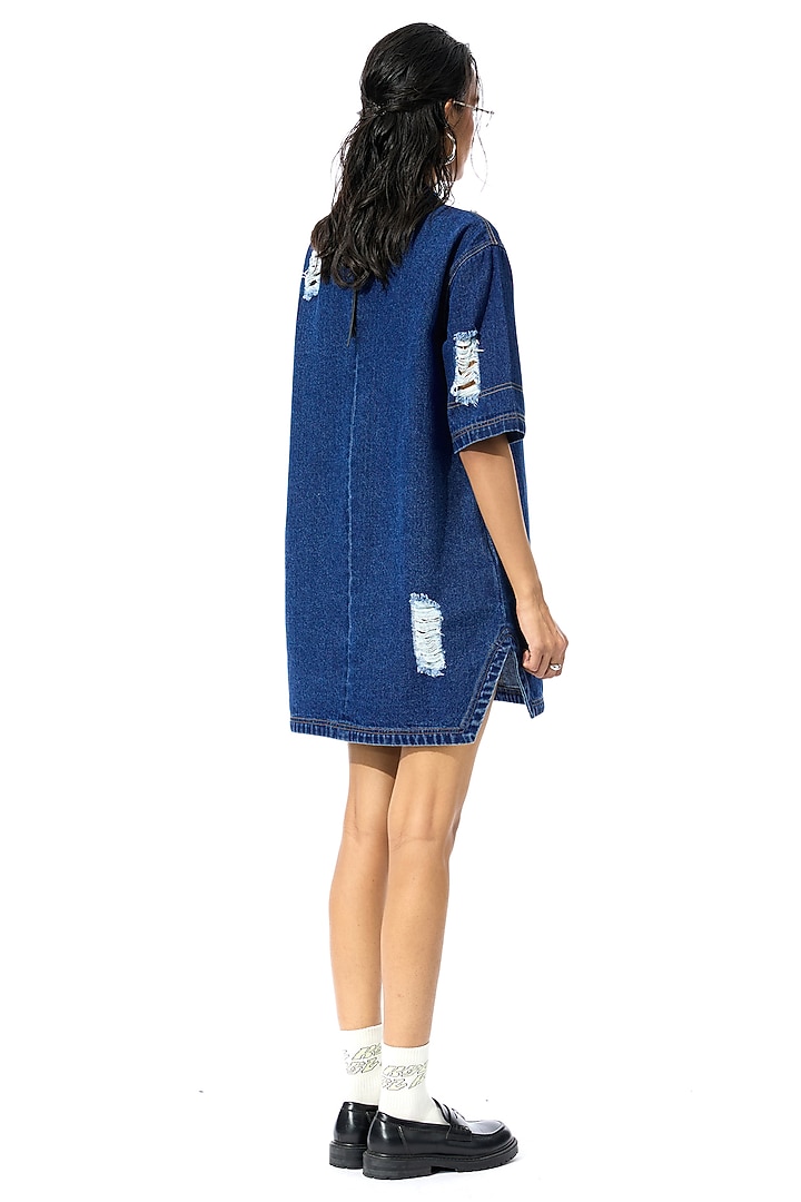 Dark Blue Cotton Denim Mini Vacation Dress by Kanika Goyal at Pernia's Pop Up Shop