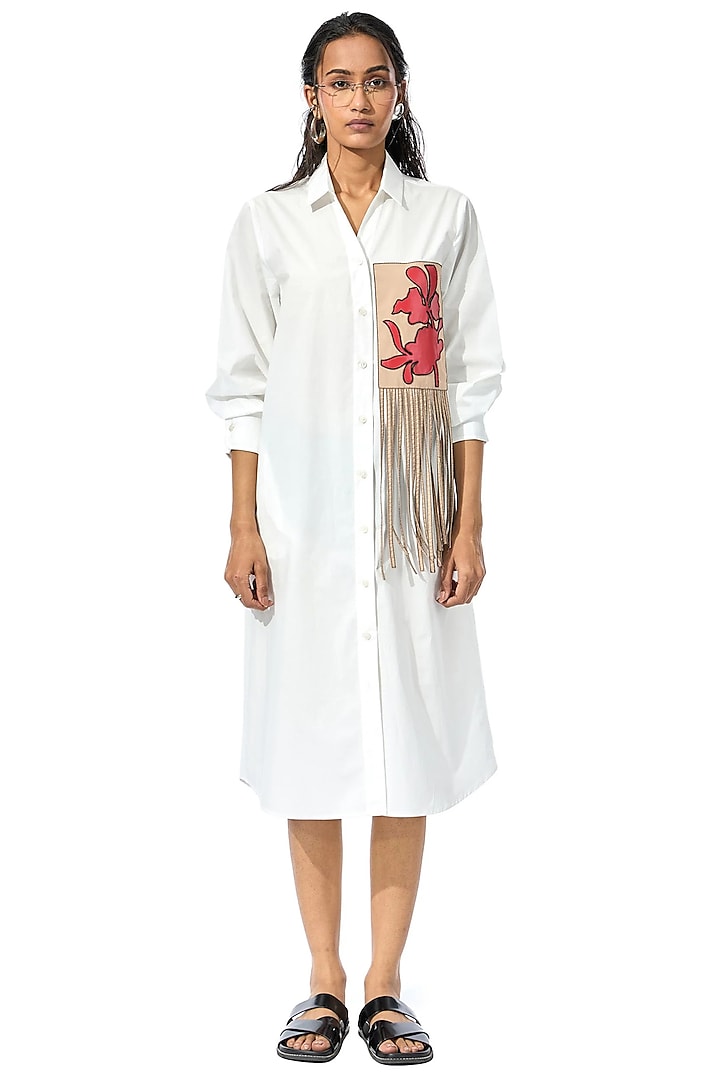 White Cotton Embellished Midi Vacation Dress by Kanika Goyal at Pernia's Pop Up Shop