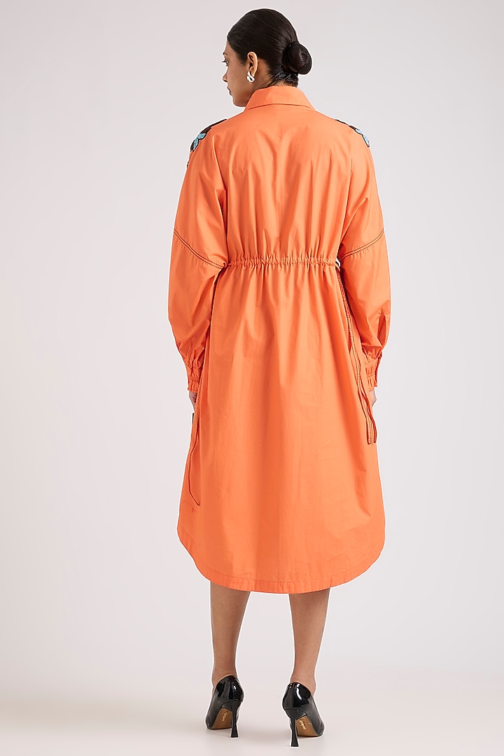 Orange Cotton Embellished Midi Vacation Dress by Kanika Goyal at Pernia's Pop Up Shop
