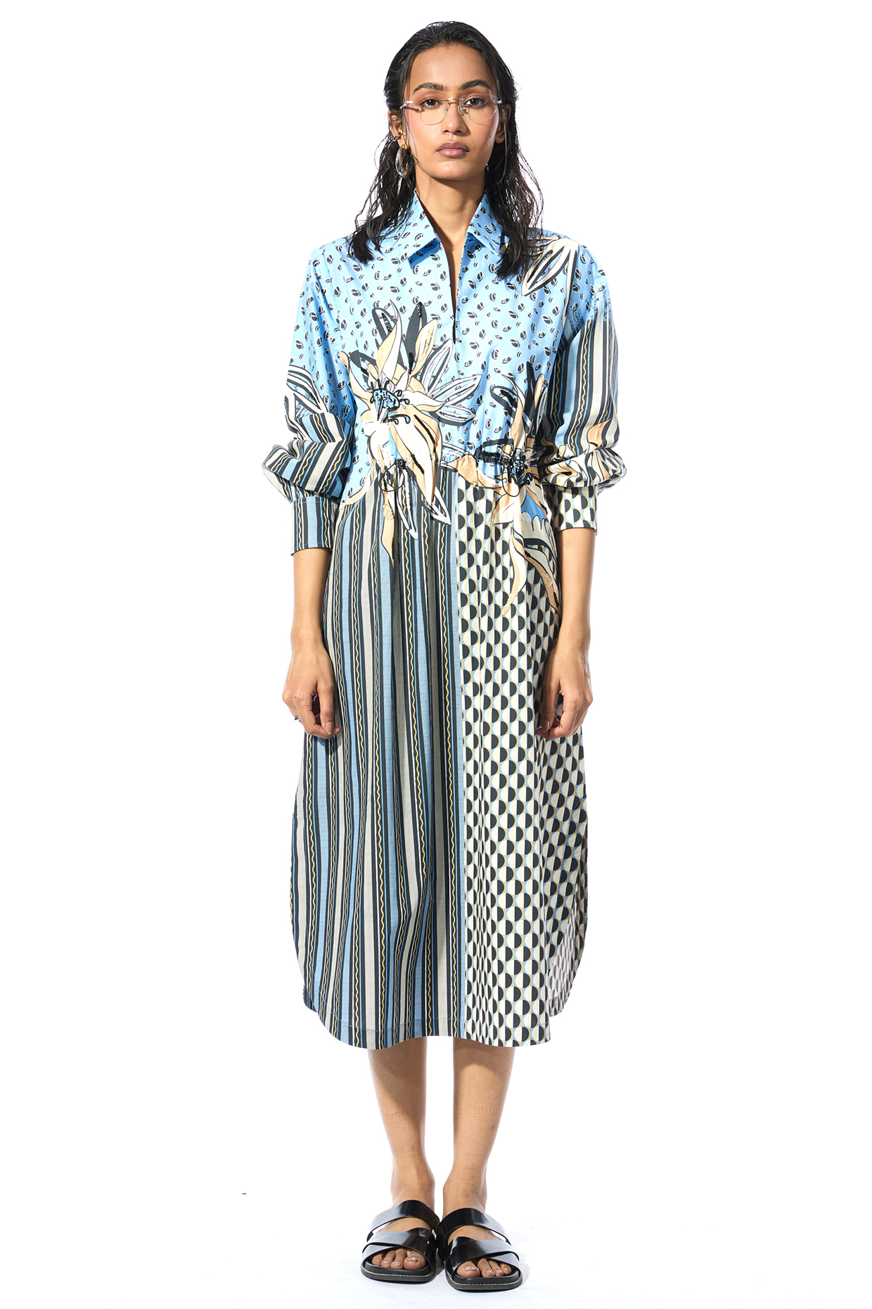Multi-Colored Cotton Embellished Midi Vacation Dress by Kanika Goyal at Pernia's Pop Up Shop