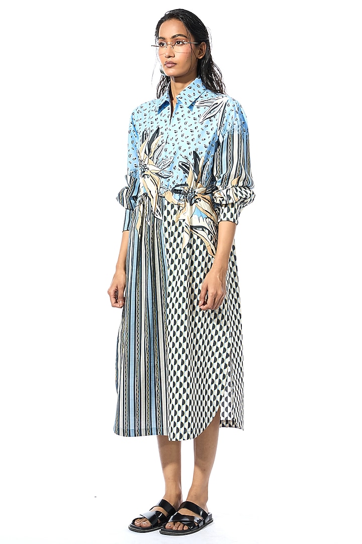 Multi-Colored Cotton Embellished Midi Vacation Dress by Kanika Goyal at Pernia's Pop Up Shop