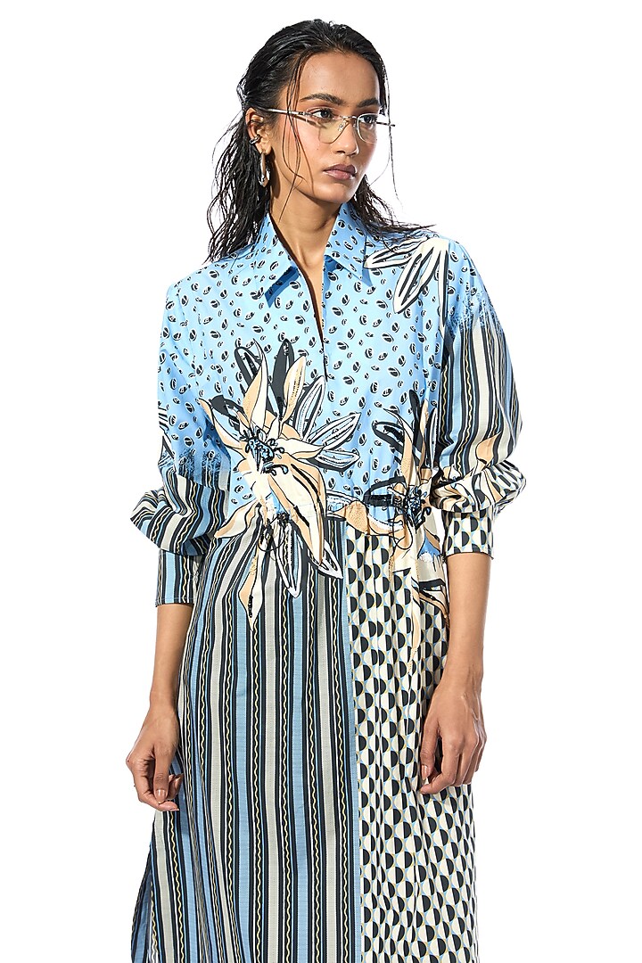 Multi-Colored Cotton Embellished Midi Vacation Dress by Kanika Goyal at Pernia's Pop Up Shop