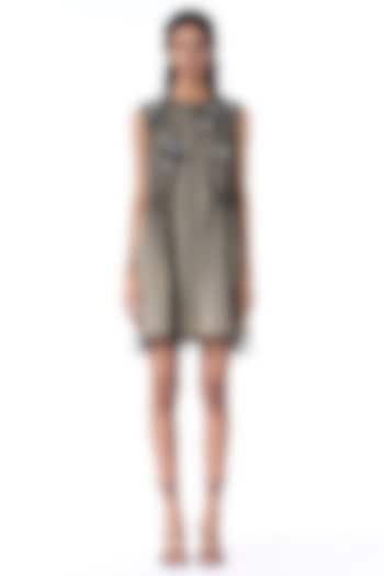 Beige & Black Japanese Crepe Mini Cocktail Dress by Kanika Goyal at Pernia's Pop Up Shop