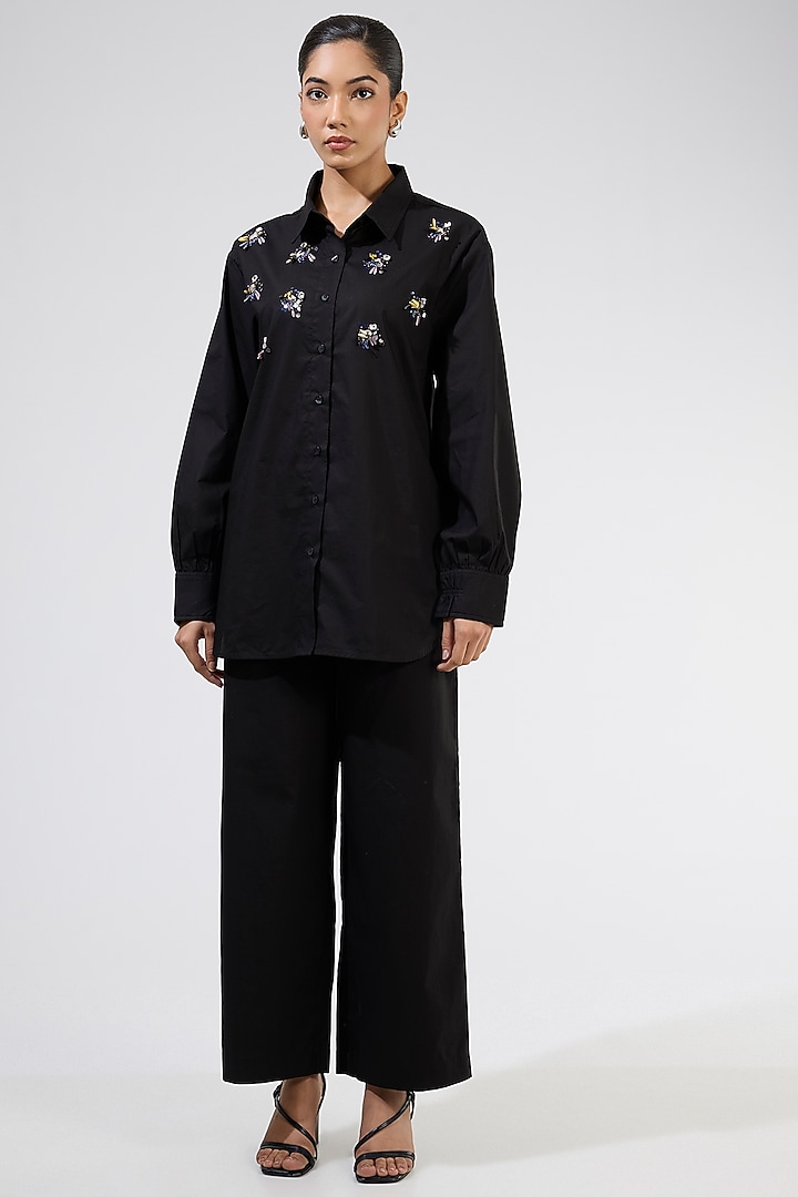 Black Cotton Embellished Co-Ord Set by Kanika Goyal at Pernia's Pop Up Shop