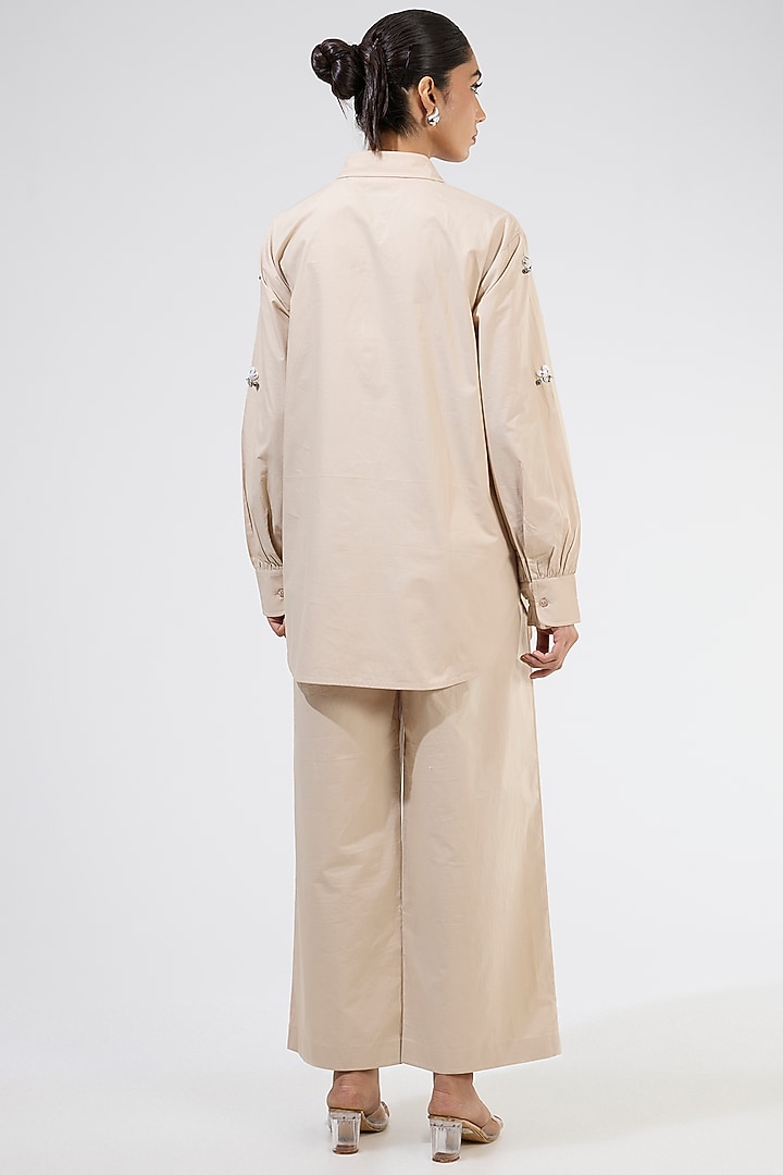 Beige Cotton Embellished Co-Ord Set by Kanika Goyal at Pernia's Pop Up Shop