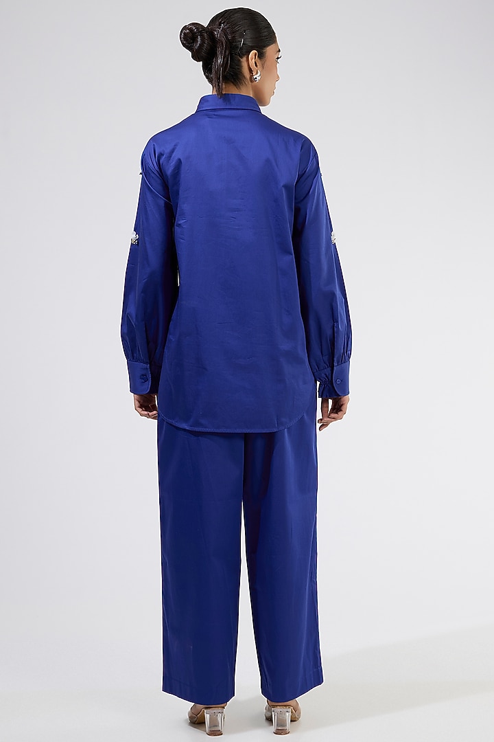 Blue Cotton Embellished Co-Ord Set by Kanika Goyal at Pernia's Pop Up Shop