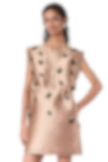 Beige Taffeta Embellished Vacation Dress by Kanika Goyal at Pernia's Pop Up Shop