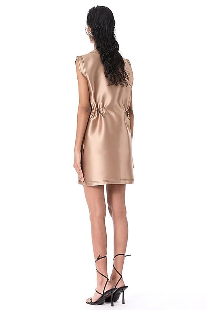 Beige Taffeta Embellished Vacation Dress by Kanika Goyal at Pernia's Pop Up Shop