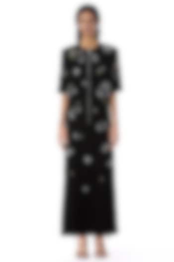 Black Japanese Crepe Embellished Maxi Cocktail Dress by Kanika Goyal at Pernia's Pop Up Shop