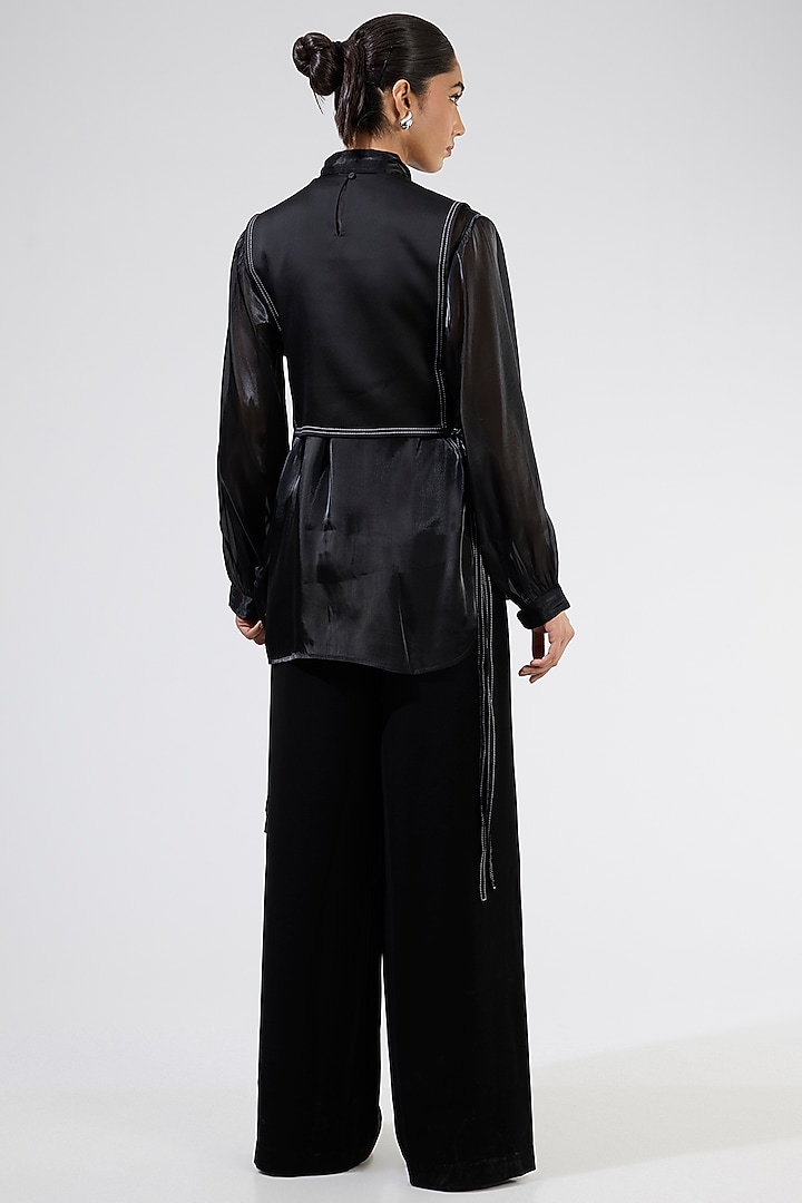 Black Organza Embellished Co-Ord Set by Kanika Goyal at Pernia's Pop Up Shop