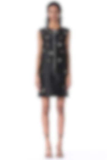 Black Taffeta Embellished Mini Vacation Dress by Kanika Goyal at Pernia's Pop Up Shop