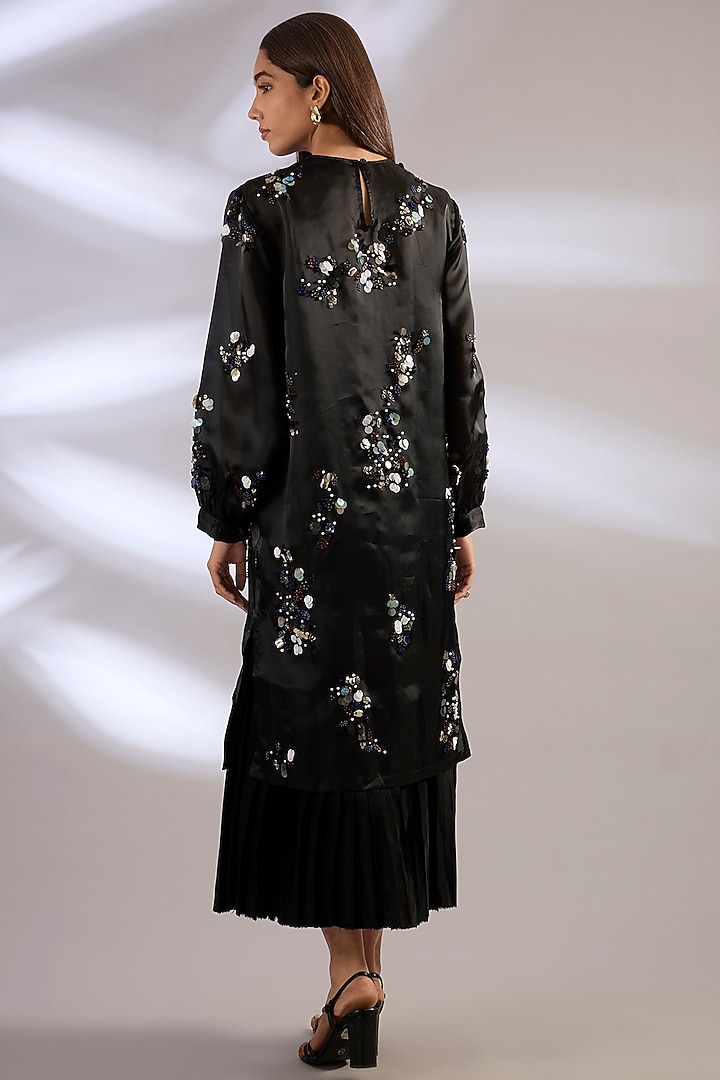 Black Organza & Satin Embellished Cocktail Dress by Kanika Goyal at Pernia's Pop Up Shop