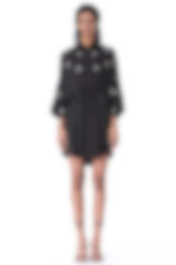 Black Satin Embellished Mini Vacation Dress by Kanika Goyal at Pernia's Pop Up Shop