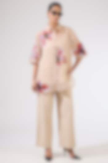 Beige Organza Embellished Co-Ord Set by Kanika Goyal at Pernia's Pop Up Shop