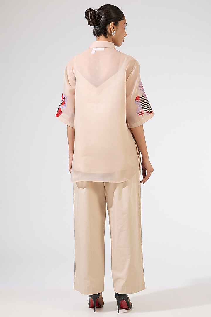 Beige Organza Embellished Co-Ord Set by Kanika Goyal at Pernia's Pop Up Shop