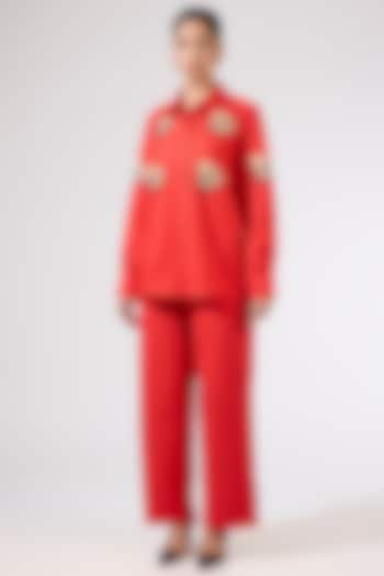 Red Polyester Embellished Co-Ord Set by Kanika Goyal at Pernia's Pop Up Shop