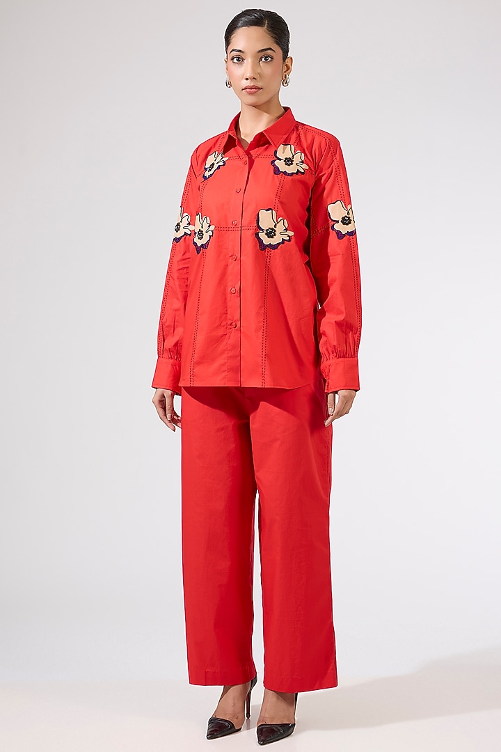 Red Polyester Embellished Co-Ord Set by Kanika Goyal at Pernia's Pop Up Shop