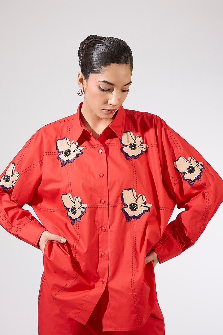 Red Polyester Embellished Co-Ord  Set by Kanika Goyal at Pernia's Pop Up Shop